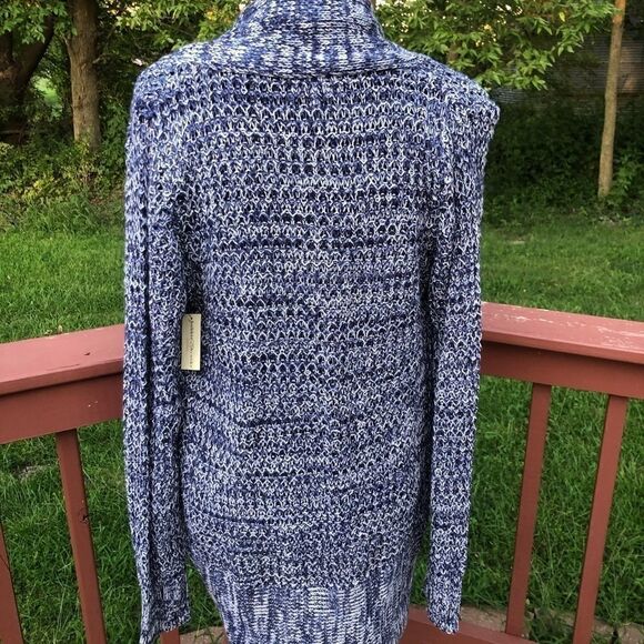 Bobbie Brooks Ladies Blue White Marble Long Length Knit Sweater Cardigan Sz L - Picture 4 of 11